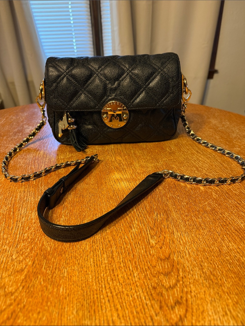 Elegant Black Quilted Crossbody with Gold-Tone Hardware